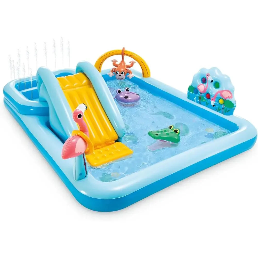 Outdoor Adventure Kids - 子供用インフレータブルジャングルアドベンチャープレイセンター（ウォータースライダー付き）-屋外スプラッシュパッド