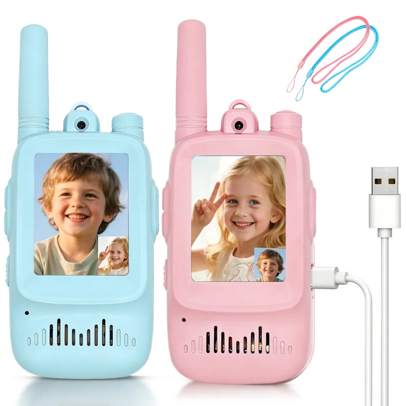 Outdoor Adventure Kids - 2個セット 子供用ビデオトランシーバー 充電式 室内・屋外用おもちゃ ワンクリック通話 キャンプやハイキングの冒険に必須