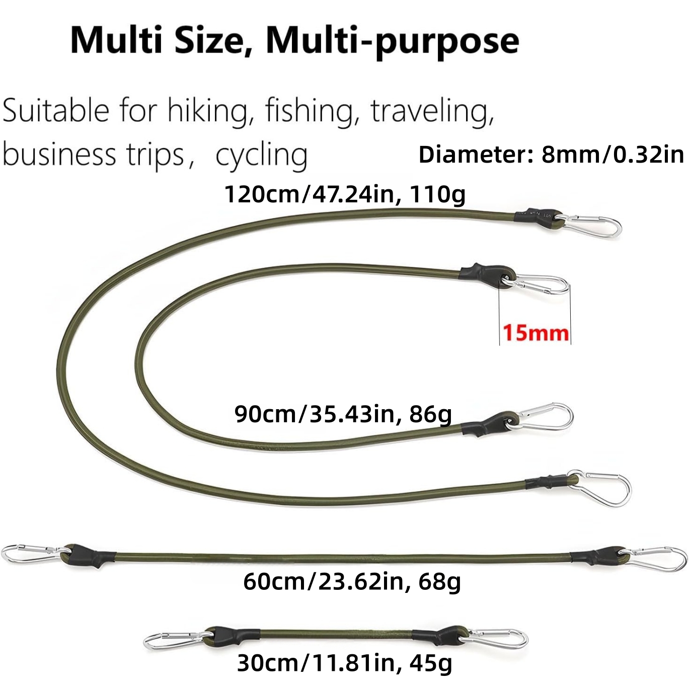 2本組 弾性ロープ アルミフック 8mm 耐衝撃ロープ 柔軟 - Outdoor Adventure Gear のレビューと価格