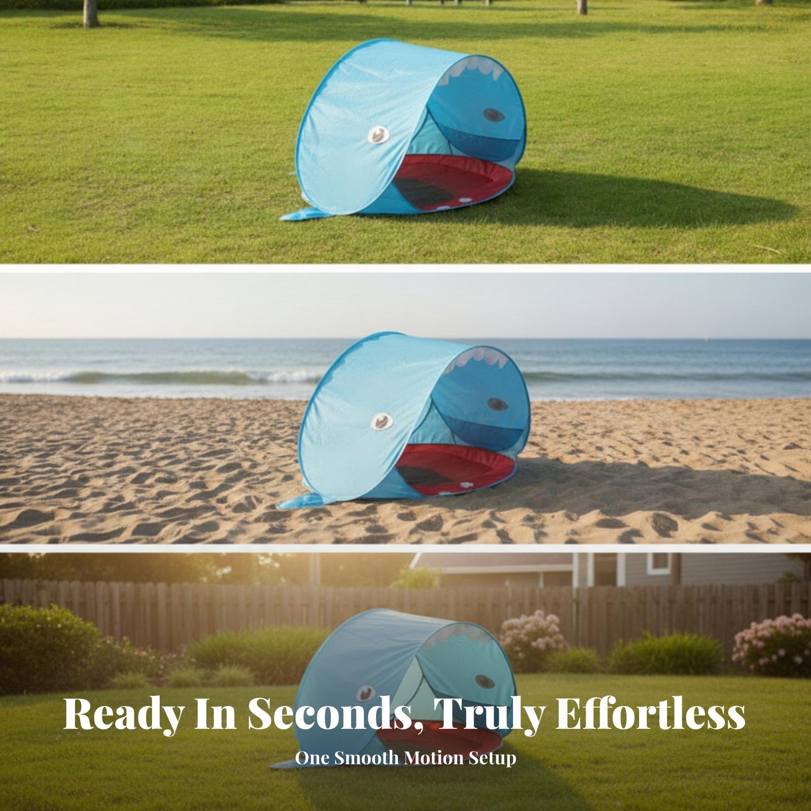 子供用ビーチポップアップテント、背側フィン付きトップと歯型プ - Outdoor Adventure Kids のレビューと価格